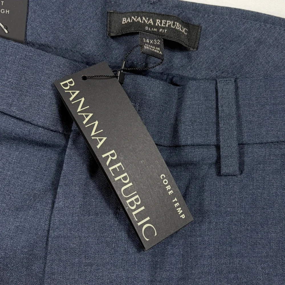 Banana Republic Core Temp Chino Mens 34x32 Slim Fit Performance Pants Navy NEW